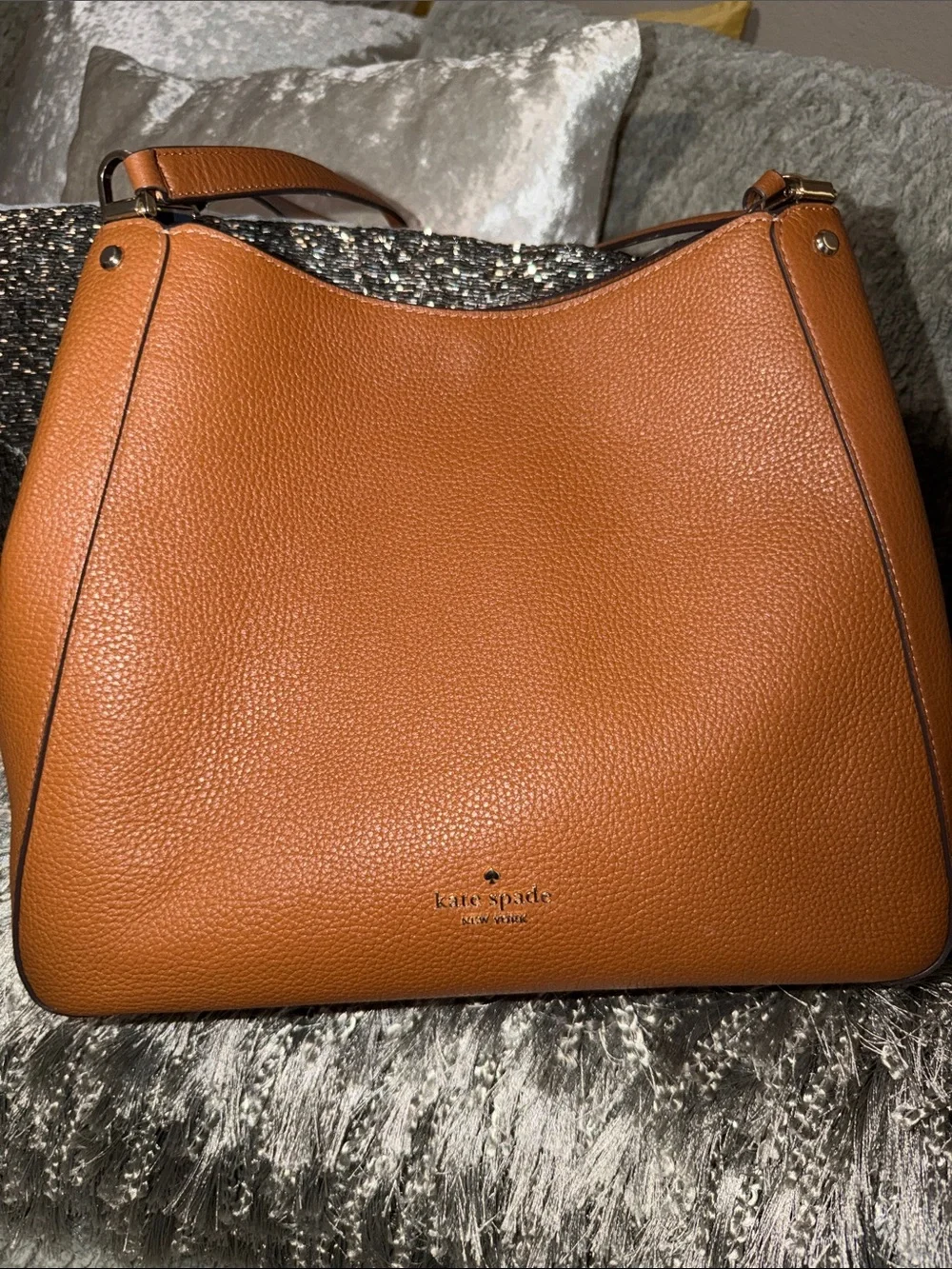 kate spade Pebbled Leather Shoulder Bag in Cognac Brown w wallet
